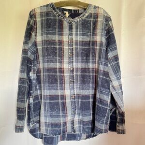 Jane and Delancey distressed flannel shirt